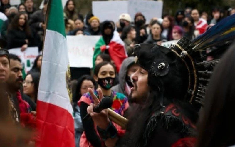 Johnny in full regalia, profile view