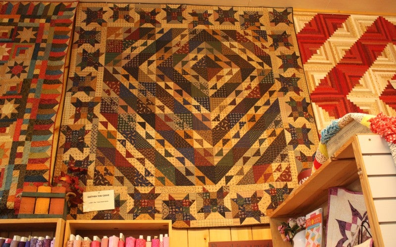 A brown geometric quilt