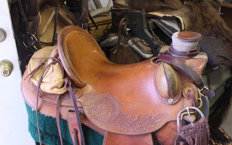 A brown Western-style saddle.