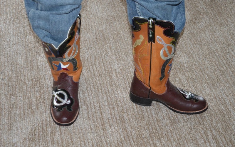 Close-up of Nelson's cowboy boots.