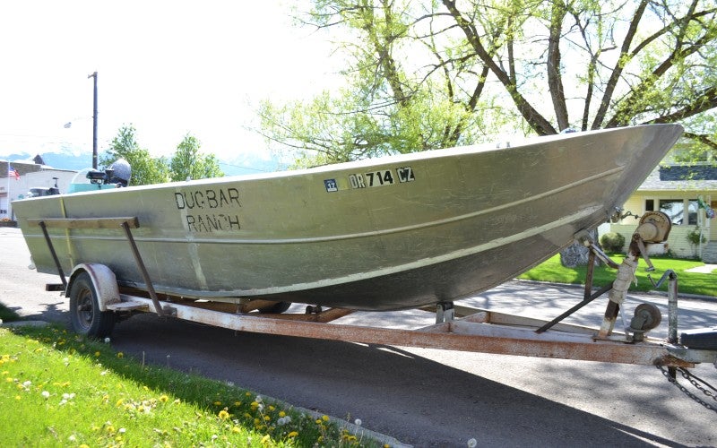 A metal gray boat.