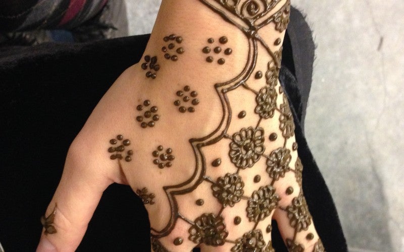 A hand decorated with henna