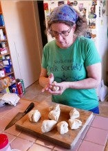 Stacy Rose preparing dough for baking