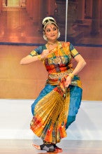 the artist, Sweet Ravisankar, in the midst of dance