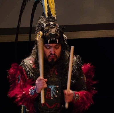 Johnny in full Aztec regalia